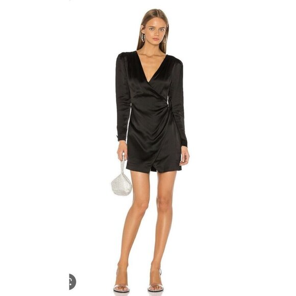 GRLFRND Dresses & Skirts - GRLFRND Button-front Mini Silky Dress NEW NWTS Long Sleeve Wrap Front Small D1